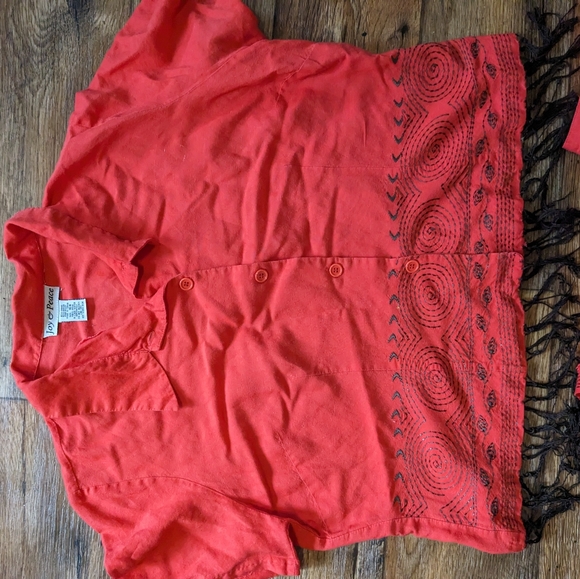 red fringe embroidered pants outfit geometric design button up shirt - Picture 6 of 11